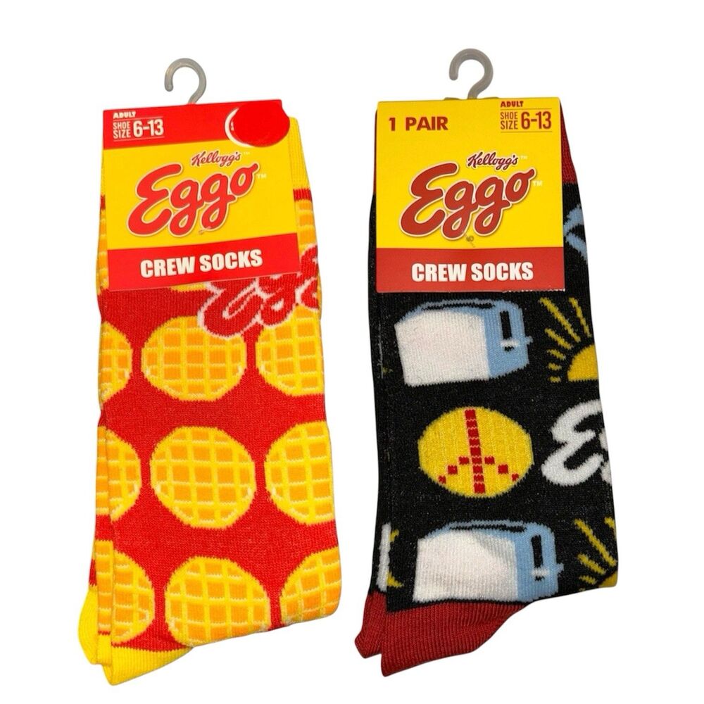 2x Kellogg's Eggo Waffles Novelty Crew Socks Adult Set Size 6-13